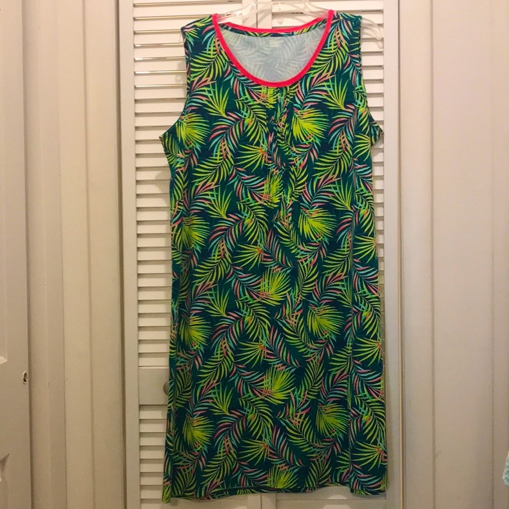 Lands End women’s tropical print sleeveless pintuck tank Dress